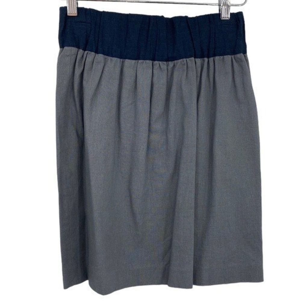 Loeffler Randall A-Line Mini Skirt Womens Size 4 Gray Blue Pleated Linen Blend